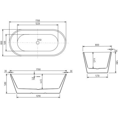 Besco Deeva wanna wolnostojąca 170x80 cm owalna biała-czarna #WWA-170DMBB
