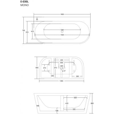 Corsan Mono wanna przyścienna 160x74 cm owalna biała E030LGL