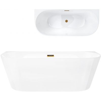 Corsan Mono wanna przyścienna 160x75 cm owalna biała/złoty szczotkowany E-029LBGL