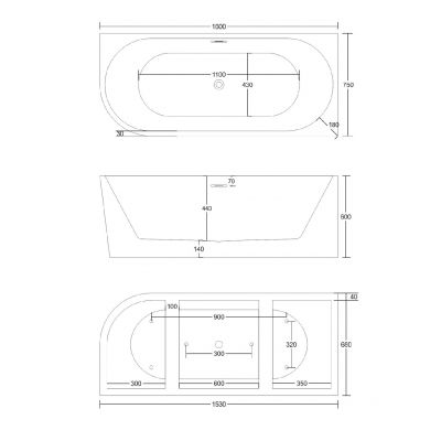 Corsan Intero wanna narożna 160x75 cm owalna biała E230LPWH