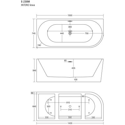 Corsan Intero wanna narożna 150x75 cm prostokątna biała E230MLRG