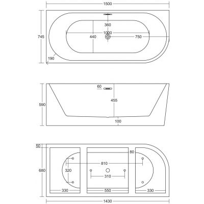 Corsan Intero wanna narożna 150x75 cm prostokątna biała E-230MLSWH
