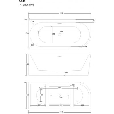 Corsan Intero wanna narożna 160x74 cm prostokątna biała E240LLRG