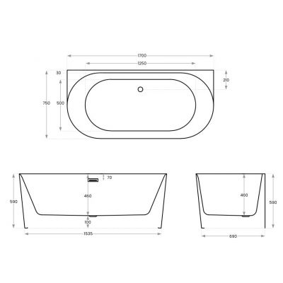 Corsan Mono wanna przyścienna 170x80 cm owalna biała E029XLSWH