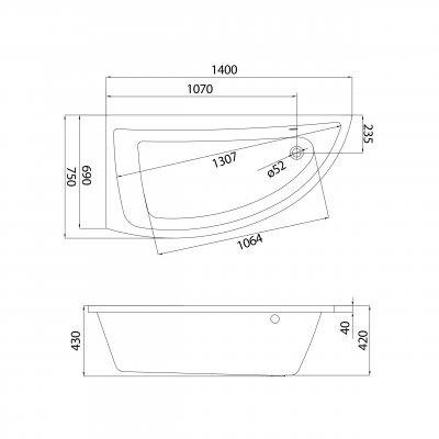 Outlet - Cersanit Nano wanna asymetryczna 140x75 cm lewa S301-062