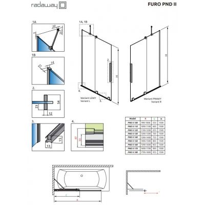 Radaway Furo PND II drzwi parawanu 53,8 cm lewe chrom/szkło przezroczyste 10109538-01-01L