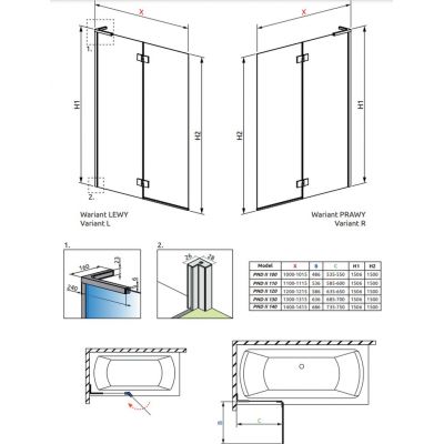 Radaway Essenza 8 SL Brushed Copper PND II parawan nawannowy 100 cm 2-częściowy miedź szczotkowana/szkło przezroczyste 10500100-93-01L