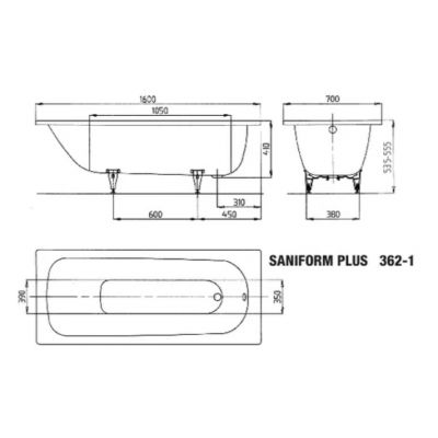 Kaldewei Saniform Plus wanna prostokątna 160x70 cm model 362-1 z częściowym wykończeniem antypoślizgowym biała 111730000001