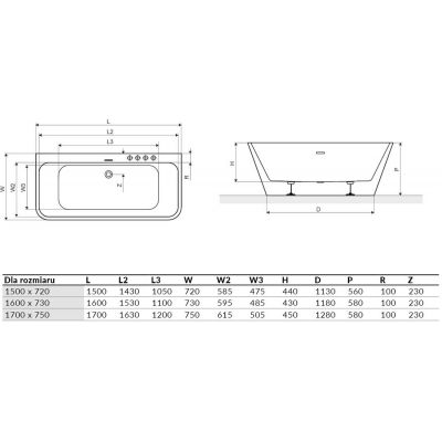 Excellent Lila wanna wolnostojąca 170x75 cm przyścienna biała WAEX.LIL17WH