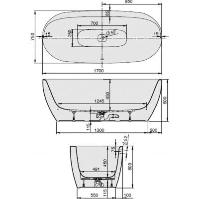 Hoesch iSensi wanna wolnostojąca 170x75 cm owalna biała 3844.010