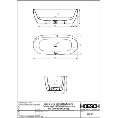 Hoesch iSensi wanna wolnostojąca 180x80 cm owalna biała 3893.010