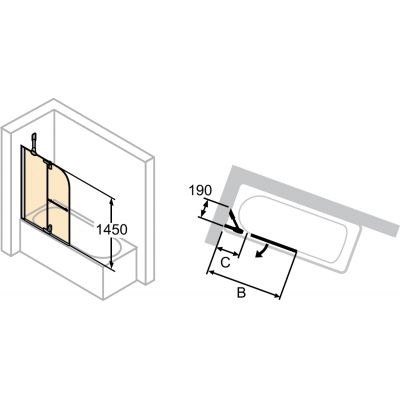 Hüppe Studio Victorian parawan nawannowy 110x145 cm 2-częściowy lewy szkło przezroczyste SV0901.093.322