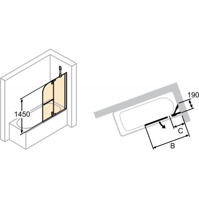Hüppe Studio Victorian parawan nawannowy 110x145 cm 2-częściowy prawy szkło przezroczyste SV1001.093.322