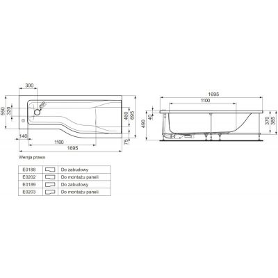 Ideal Standard Connect wanna asymetryczna wersja lewa 170x70 E020301