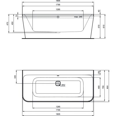 Ideal Standard Tonic II wanna symetryczna typu DUO 180x80 cm biała E397801