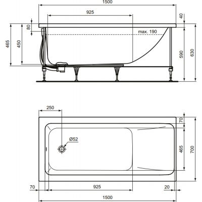 Ideal Standard Connect Air wanna prostokątna 150x70 cm z panelami biały T361401