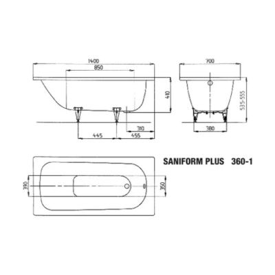 Kaldewei Saniform Plus wanna prostokątna 140x70 cm model 360-1 z częściowym wykończeniem antypoślizgowym biała 111530000001