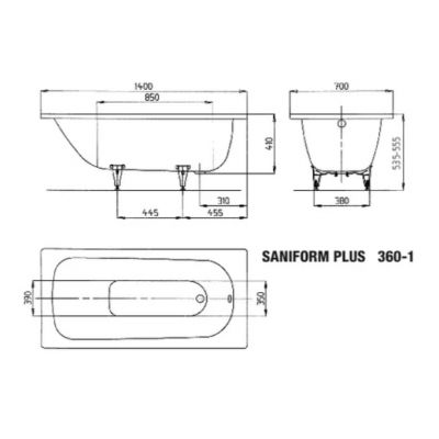 Kaldewei Saniform Plus wanna prostokątna 140x70 cm model 360-1 z pełnym wykończeniem antypoślizgowym biała 111534010001