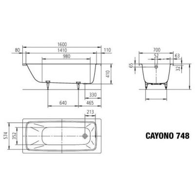 Kaldewei Cayono wanna prostokątna 160x70 cm model 748 z powierzchnią uszlachetnioną i antypoślizgową biała 274830003001