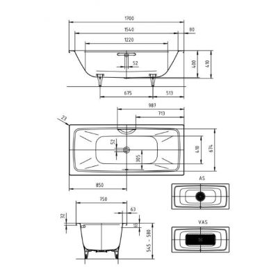 Kaldewei Cayono Duo wanna prostokątna 170x75 cm model 724 biała 272400010001