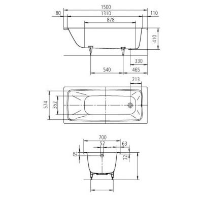 Kaldewei Cayono wanna prostokątna 150x70 cm model 747 z częściowym wykończeniem antypoślizgowym i powierzchnią uszlachetnioną biała 274730003001
