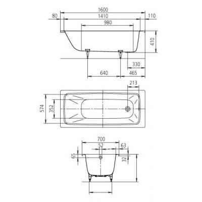 Kaldewei Cayono wanna prostokątna 160x70 cm model 748 z częściowym wykończeniem antypoślizgowym i powierzchnią uszlachetnioną biała 274830003001