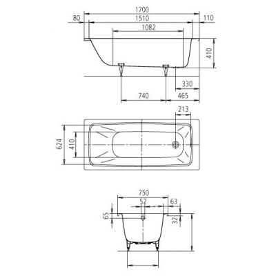 Kaldewei Cayono wanna prostokątna 170x75 cm model 750 z częściowym wykończeniem antypoślizgowym biała 275030000001