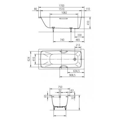 Kaldewei Cayono Star wanna prostokątna 170x75 cm model 756 z otworami na uchwyty, z powierzchnia uszlachetnioną biała 275600013001