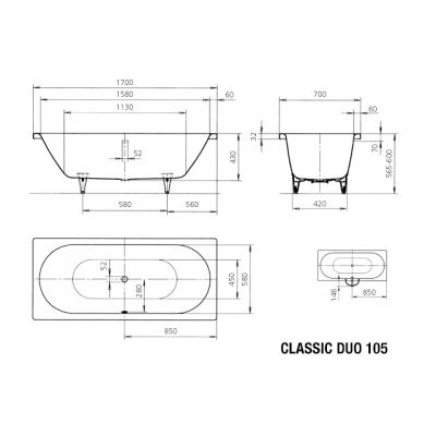 Kaldewei Classic Duo wanna prostokątna 170x70 cm model 105 z powierzchnią uszlachetnioną biała 290500013001