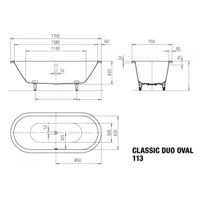 Kaldewei Classic Duo Oval wanna owalna 170x75 cm owalna biała 291400013001