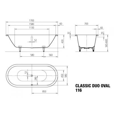 Kaldewei Classic Duo Oval wanna owalna 170x70 cm model 116 biała 292610110001