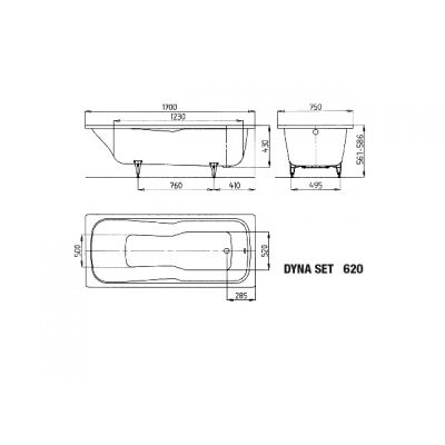 Kaldewei Dyna Set wanna prostokątna 170x75 cm model 620 z powierzchnią uszlachetnioną biała 226100013001