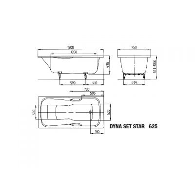 Kaldewei Dyna Set Star wanna prostokątna 150x75 cm model 625 z powierzchnią uszlachetnioną biała 226700013001