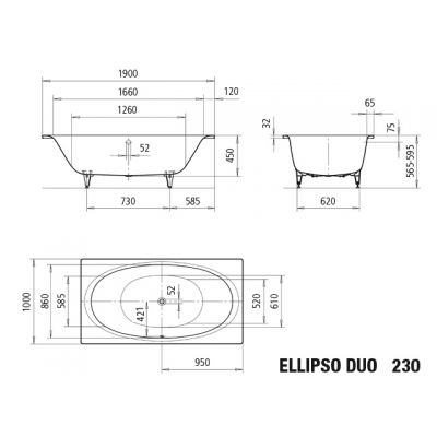 Kaldewei Ellipso Duo wanna prostokątna 190x100 cm model 230 biała 286000010001