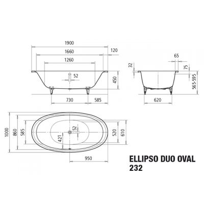 Kaldewei Ellipso Duo Oval wanna owalna 190x100 cm model 232 biała 286200010001