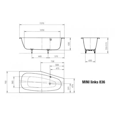 Kaldewei Mini wanna narożna 157x70/47,5 cm lewa z powierzchnią uszlachetnioną model 836 biała 225200013001