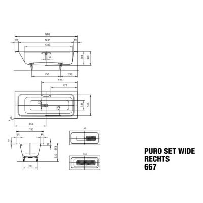 Kaldewei Puro Set Wide wanna prostokątna 170x70 cm biała 261000011001