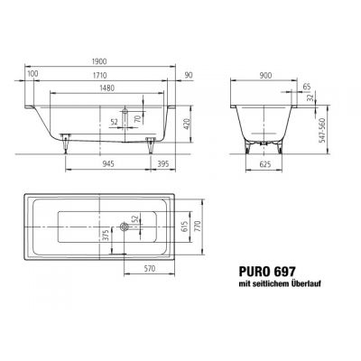 Kaldewei Puro wanna prostokątna 190x90 cm biała 259730000001