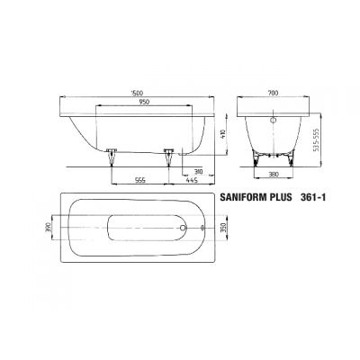 Kaldewei Saniform Plus wanna prostokątna 150x70 cm model 361-1 biała 111600010001