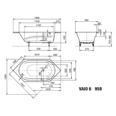 Kaldewei Vaio 6 wanna sześciokątna 190x90 cm model 958 biała 233800010001