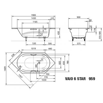 Kaldewei Vaio 6 Star wanna sześciokątna 190x90 cm model 959 biała 233900010001