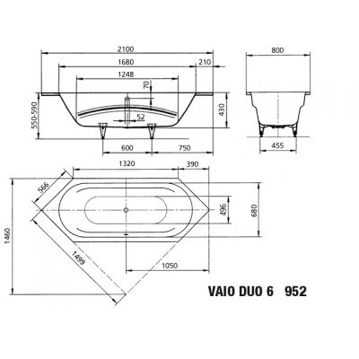 Kaldewei Vaio Duo 6 wanna sześciokątna 210x80 cm model 952 biała 233200010001