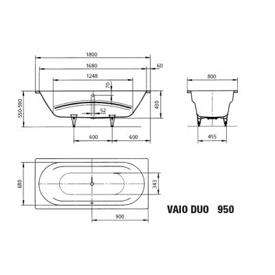 Kaldewei Vaio Duo wanna prostokątna 180x80 cm model 950 biała 233000010001