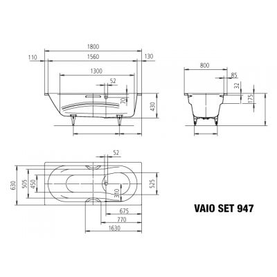 Kaldewei Vaio Set Star wanna prostokątna 180x80 cm model 947 biała 234700010001