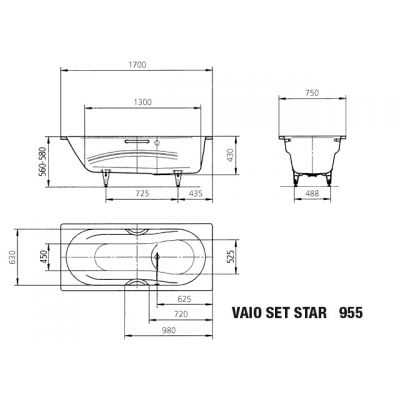 Kaldewei Vaio Set Star wanna prostokątna 170x75 cm model 955 biała 233500010001