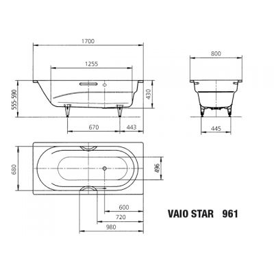Kaldewei Vaio Star wanna prostokątna 170x80 cm model 961 biała 234100010001