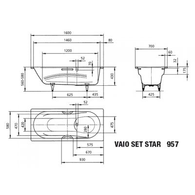Kaldewei Vaio Set Star wanna prostokątna 160x70 cm model 957 biała 233700010001