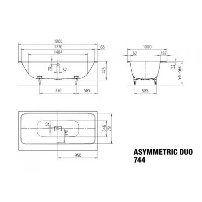 Kaldewei Asymmetric Duo wanna prostokątna 190x100 cm model 744 biała 274400010001