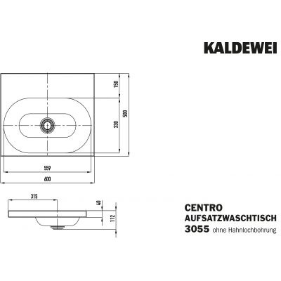 Kaldewei Centro umywalka 60x50 cm nablatowa prostokątna model 3055 biała 902806003001