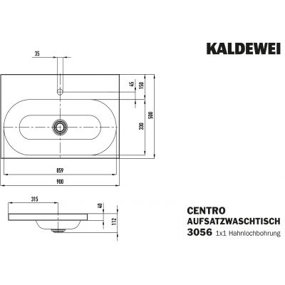 Kaldewei Centro umywalka 90x50 cm nablatowa prostokątna model 3056 biała 902906013001